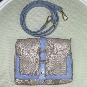 Charming Charlie Blue&Gray Faux‎ Leather Womens Wristlet Handbag Purse NWOT